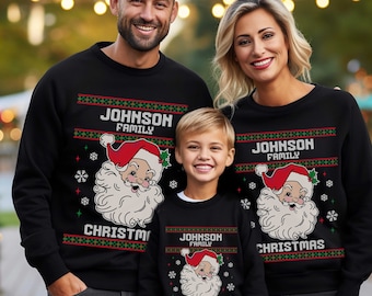 Custom Santa Sweatshirt Matching Family Name Ugly Christmas Sweater Personalized Christmas Pajama Tops Matching Group Holiday Shirts