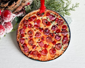 Pizza Ornament Pepperoni - Funny Ornament, Christmas Stoner Ornament, Aluminum, Food, Unique Weird Holiday Decor, Weed Munchies Men