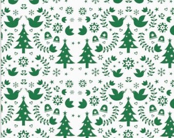 Retro Scandinavian Christmas Wrapping Paper Vintage Dove Wrapping Mid Century Modern Gift Wrap Swedish Nordic Tree Fair Isle Pattern Green