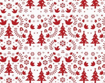 Retro Scandinavian Christmas Wrapping Paper Vintage Dove Wrapping Mid Century Modern Gift Wrap Swedish Nordic Tree Fair Isle Pattern Red