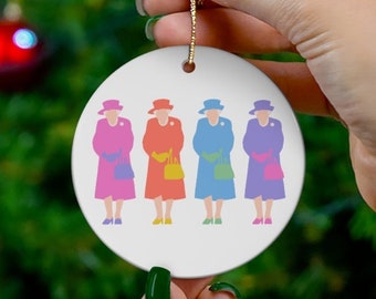 Queen Elizabeth II Ornament Rainbow, Pop Art Queen Memorial Ornament, Ceramic Christmas Ornament, RIP Her Majesty Commemorative Keepsake