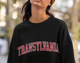 Transylvania Halloween Sweatshirt Unisex - Preppy Gothic Vampire Collegiate, Count Dracula Shirt, Dark Academia Humor Horror Spooky