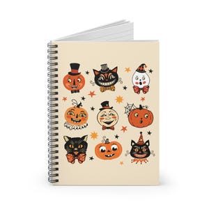 Vintage Halloween Notebook Cute Spiral Notebook 6X8 Journal Spooky Pumpkin Black Cat Primitive Retro Halloween Halloween Gift for Kids afbeelding 2