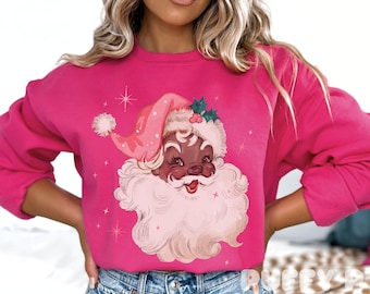 Black Santa Shirt Vintage Pink Christmas Sweatshirt Retro Pink Santa Shirt Afrocentric Santa African American Santa Claus Sweater Plus Size
