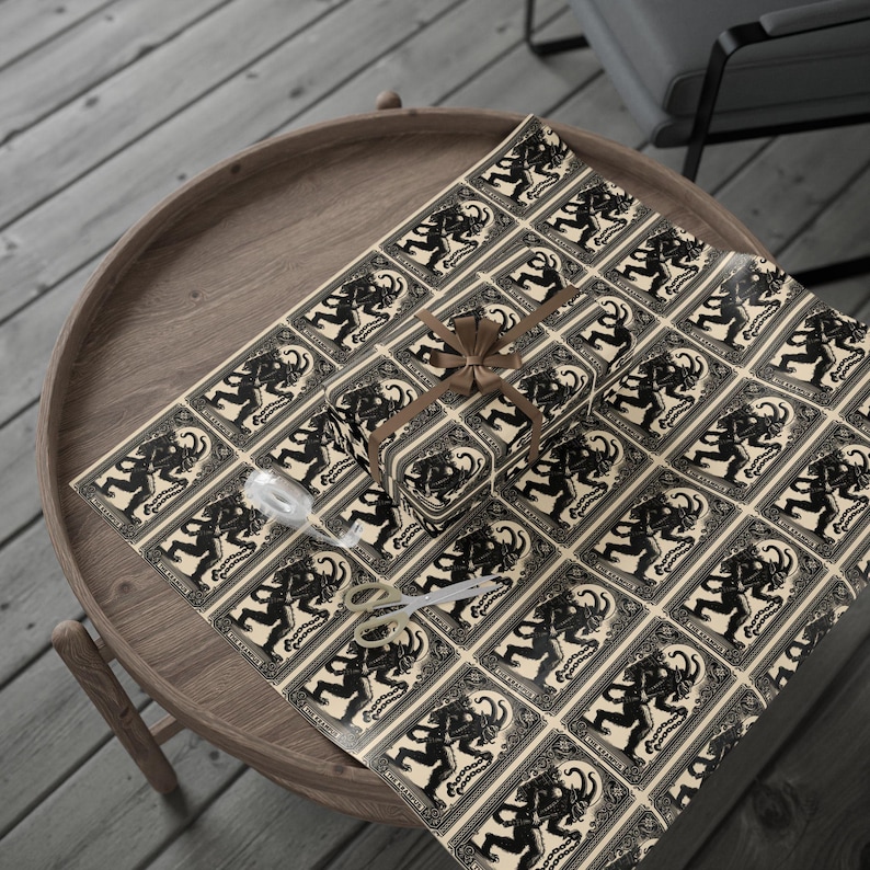 Krampus Wrapping Paper Roll, Vintage Tarot Card, Goth Christmas Gift Wrap, Creepmas Holiday Wrap, Merry Gothmas, Witchy Horror Lover Gift image 5