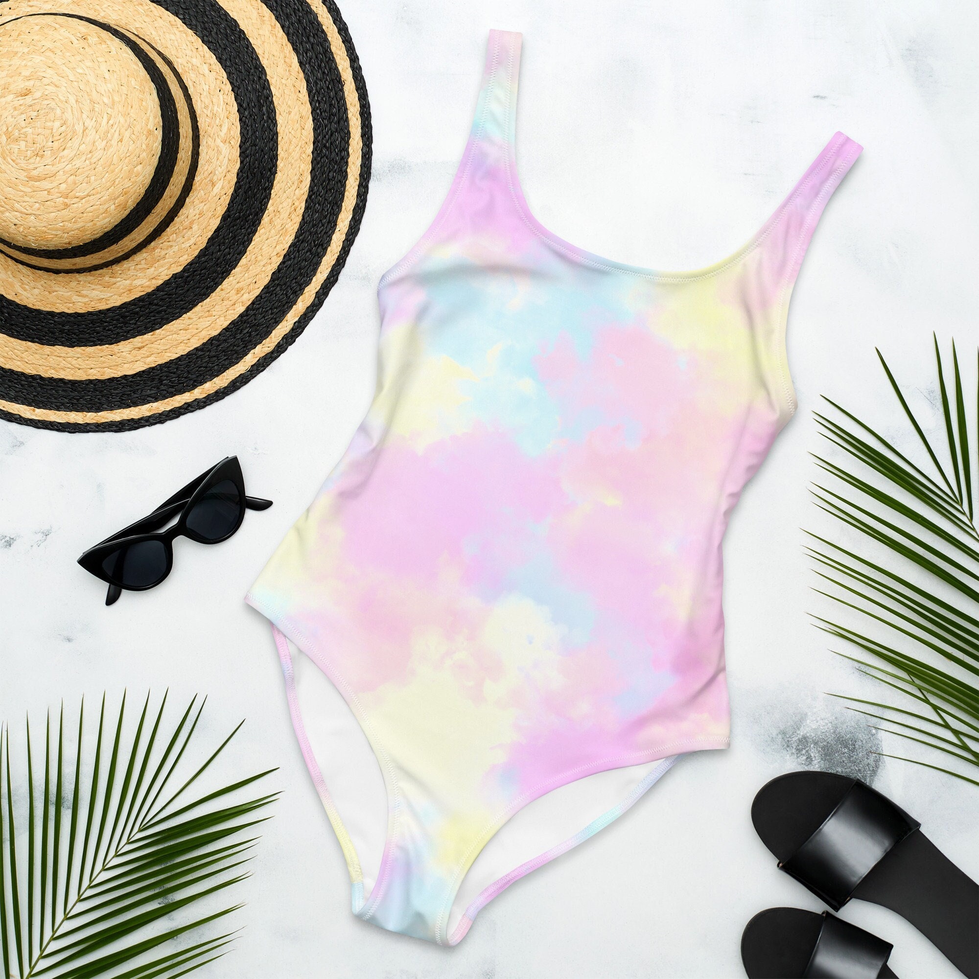 Pastel Tie Dye One Piece Swimsuit Cute Rainbow Kawaii Swim