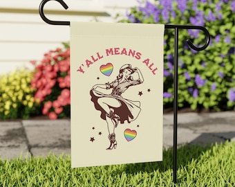 LGBTQ Flag Y'all Means All Feminist Cowgirl Garden Flag Gay Rights Flag Lesbian Queer Rights Trans Rainbow Flag Retro Western Yard Sign