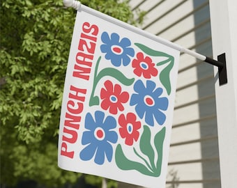 Punch Nazis Funny Garden Flag Resist Flag Anti Trump Fuck Elon Musk Boho Retro Pro Choice House Banner Protest Democrat Leftist Democrat