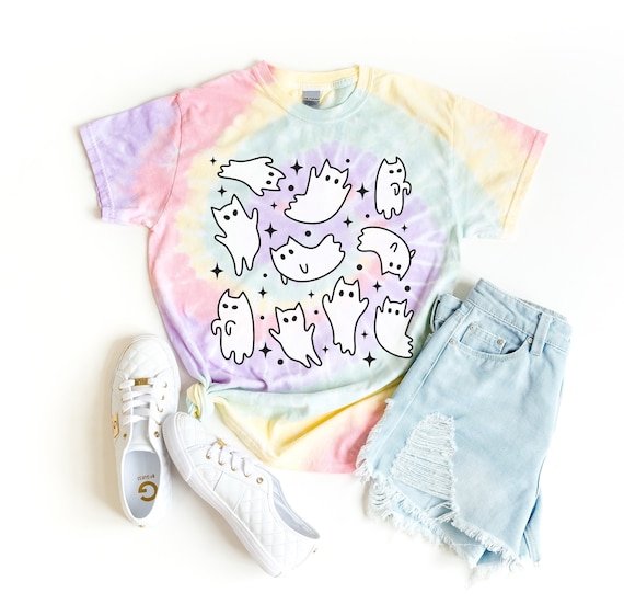 Pastel Goth Shirts For Women, Cute Ghost Cat Tee Shirts Pastel Goth Shirts For Women, Cute Ghost Cat Tee Shirts