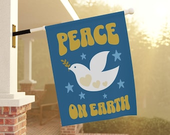 Peace on Earth Sign Groovy Christmas Garden Flag Winter Flag Hippie Christmas Double Sided Flag Retro Dove Outdoor Flag Peace Flag 60s 70s