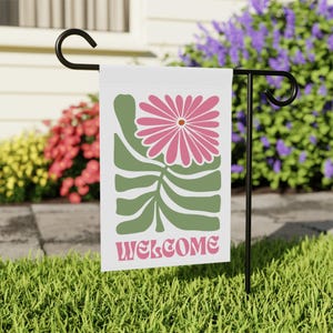 Welcome Pink Floral Garden Flag Boho Wildflower Outdoor Flag Botanical Flowers Summer Garden Flag Double Sided Flag Abstract Plant Mama Gift
