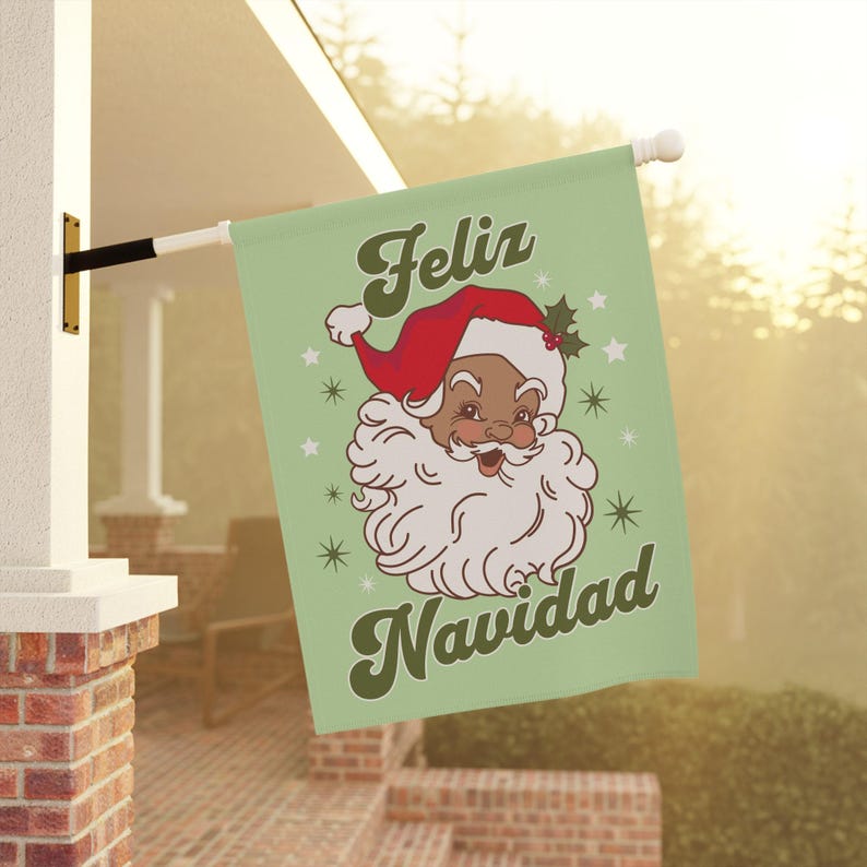 Feliz Navidad Garden Flag Spanish Christmas House Banner Brown Santa Decor Vintage Christmas Flag Mexican Santa Yard Decor Latinx Santa image 5