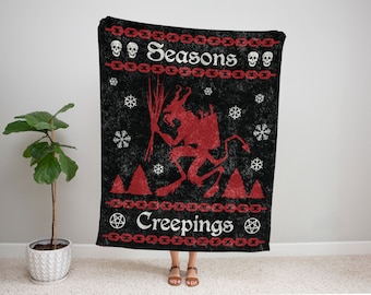 Goth Blanket Krampus Seasons Creepings Funny Ugly Christmas Sweater Crushed Velvet Blanket Gothic Christmas Horror Gift Throw Blanket Couch