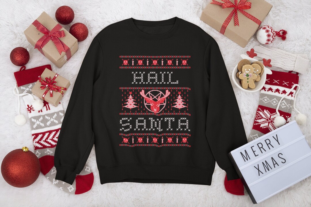 Hail satan christmas sweater sales