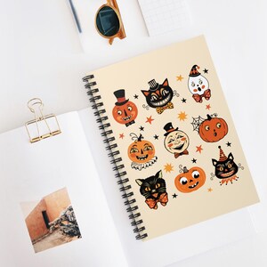 Vintage Halloween Notebook Cute Spiral Notebook 6X8 Journal Spooky Pumpkin Black Cat Primitive Retro Halloween Halloween Gift for Kids afbeelding 5