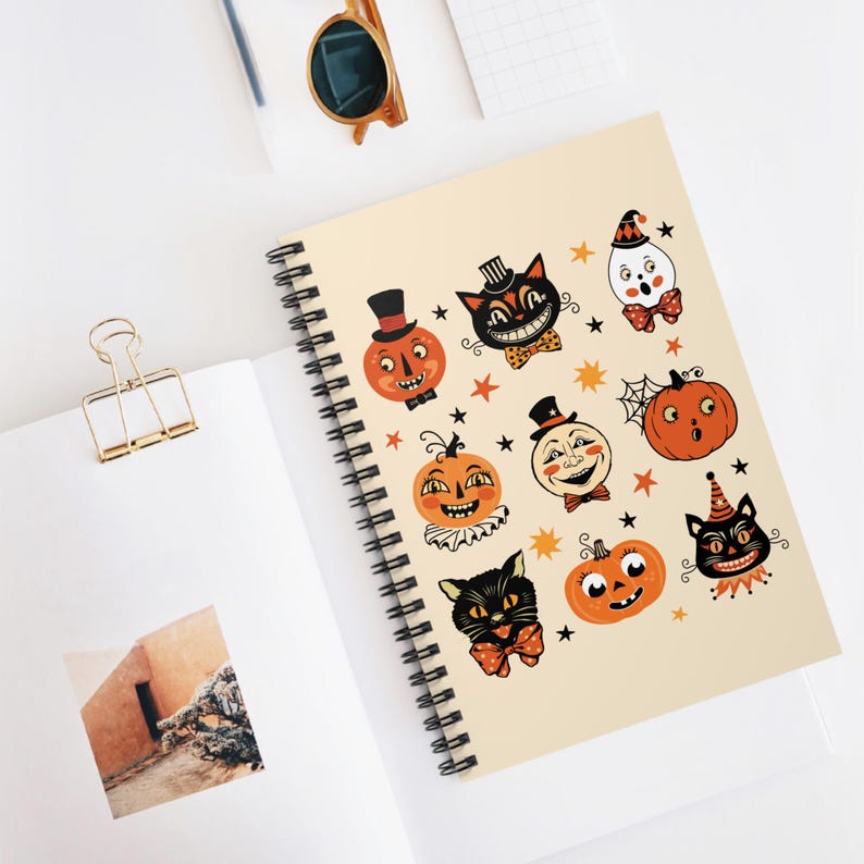 Vintage Halloween Notebook Cute Spiral Notebook 6X8 Journal Spooky Pumpkin Black Cat Primitive Retro Halloween Halloween Gift for Kids afbeelding 5
