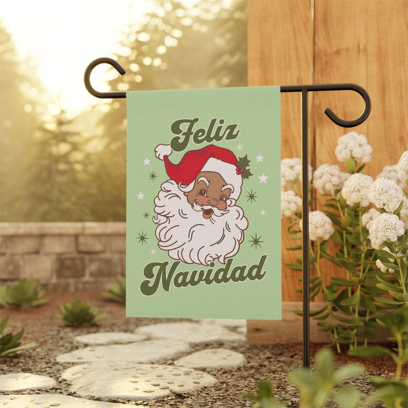 Feliz Navidad Garden Flag Spanish Christmas House Banner Brown Santa Decor Vintage Christmas Flag Mexican Santa Yard Decor Latinx Santa image 4