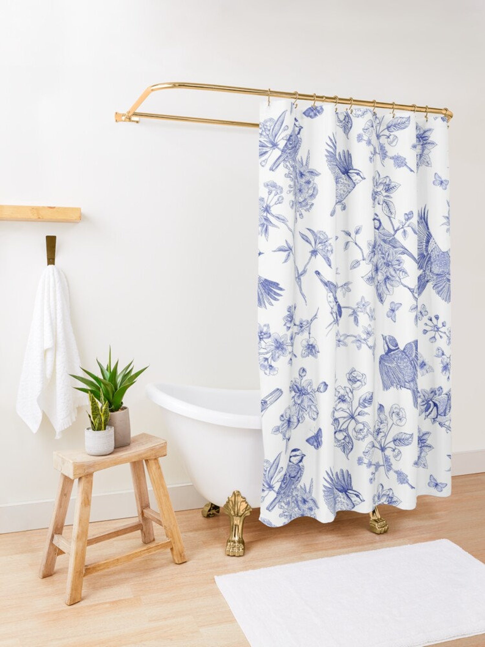Blue Birds Toile Shower Curtain Unique Showercurtain Toile Etsy