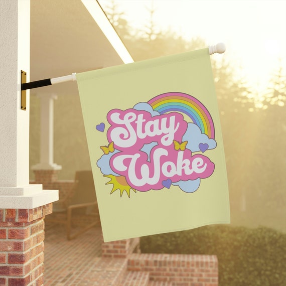 Stay Woke Anti Trump Flag LGBTQIA Flag Resist Flag Cute Kawaii Funny House Banner Trans Gay Rights Rainbow Anti Densantis Liberal Yard Sign
