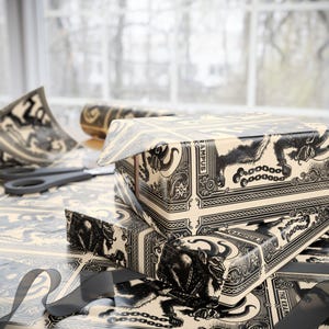 Krampus Wrapping Paper Roll, Vintage Tarot Card, Goth Christmas Gift Wrap, Creepmas Holiday Wrap, Merry Gothmas, Witchy Horror Lover Gift image 3