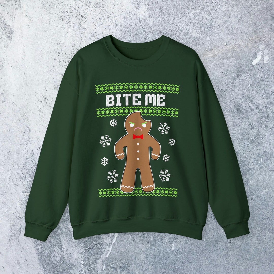 Ugly Christmas Sweater Rude Gingerbread Man Shirt Bite Me Etsy