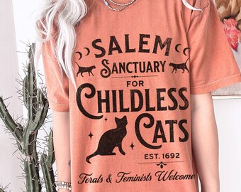 Childless Cat Lady Tee Kamala Harris Comfort Colors Shirt Witchy Halloween T Salem Sanctuary Childless Cats Vintage Retro Feminist FDT
