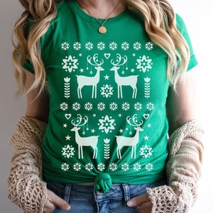 Scandinavian Christmas Shirt Reindeer Christmas Sweater Cottagecore Hygge Sweatshirt Norwegian Folk Art Modern Fair Isle Pattern