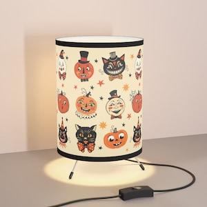 Vintage Halloween Lamp Black Cat Decor Halloween Lights Mid Century Modern Lamp Spooky Primitive Halloween Pumpkin Decorations Gothic Decor