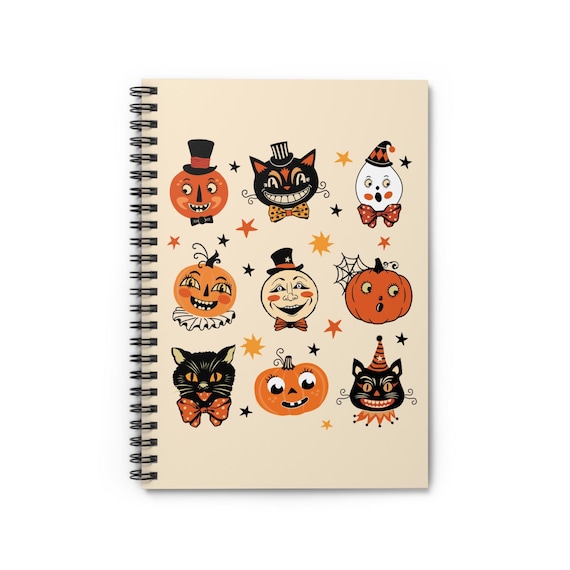 Vintage Halloween Notebook Cute Spiral Notebook 6X8 Journal Spooky Pumpkin Black Cat Primitive Retro Halloween Halloween Gift for Kids