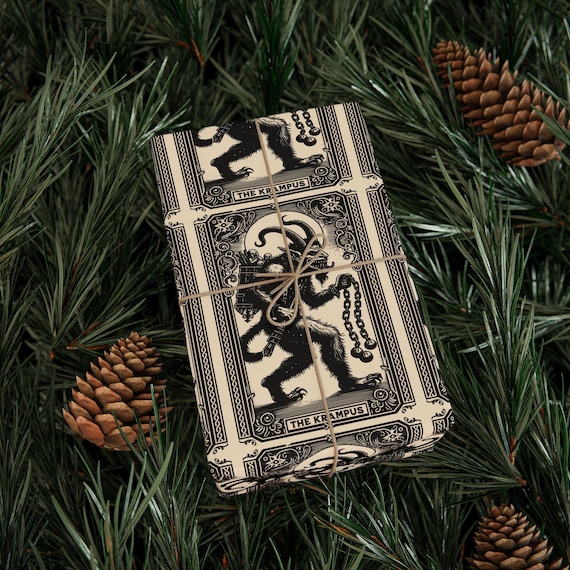 Krampus Wrapping Paper Roll, Vintage Tarot Card, Goth Christmas Gift Wrap, Creepmas Holiday Wrap, Merry Gothmas, Witchy Horror Lover Gift
