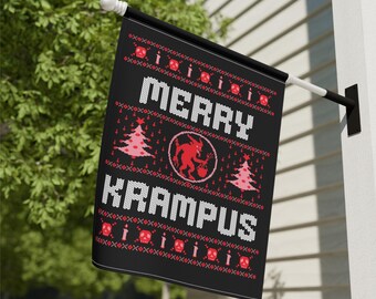 Merry Krampus Ugly Sweater Christmas Garden Flag, Gothic Decor, Goth Christmas Flag, Gothmas Outdoor Flag, Devil Horror Decor Dark Christmas