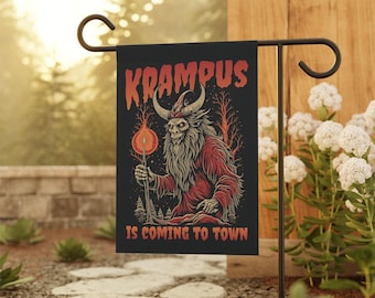 Krampus Christmas Garden Flag Krampus is Coming Funny Goth Christmas Flag Double Sided Anti Christmas Outdoor Flag Horror Decor Yard Sign