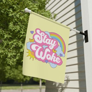 Stay Woke Anti Trump Flag LGBTQIA Flag Resist Flag Cute Kawaii Funny House Banner Trans Gay Rights Rainbow Anti Densantis Liberal Yard Sign image 3