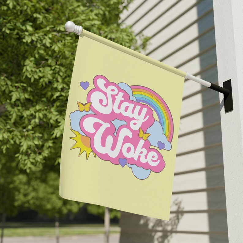 Stay Woke Anti Trump Flag LGBTQIA Flag Resist Flag Cute Kawaii Funny House Banner Trans Gay Rights Rainbow Anti Densantis Liberal Yard Sign image 3