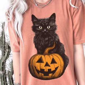 Vintage Halloween Shirt Black Cat Pumpkin Comfort Colors Shirt Witchy Shirt Black Cat Shirt Fall Clothing Witchy Gift for Her Plus Size