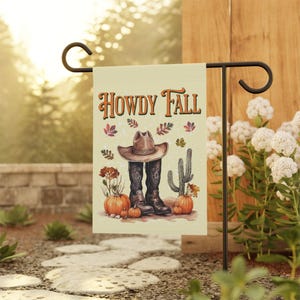 Howdy Fall Flag Western Autumn Garden Flag Thanksgiving Flag Southwest Flag Cowboy Boot Outdoor Flag Cactus Farmhouse Country Porch Sign image 4