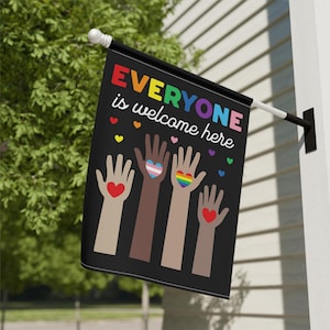 Everyone is Welcome Here Flag Anti Trump Garden Flag Resist Sign Diversity and Inclusion Idaho Teacher LGBTQIA Rights Trans Rainbow BIPOC