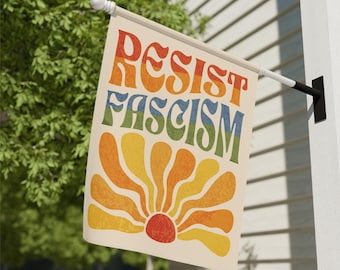 Resist Fascism Flag Anti Trump Garden Flag Retro Boho Feminist Yard Sign Pro Choice Protest Gift Leftist Democrat LGBTQ Queer Rainbow FDT