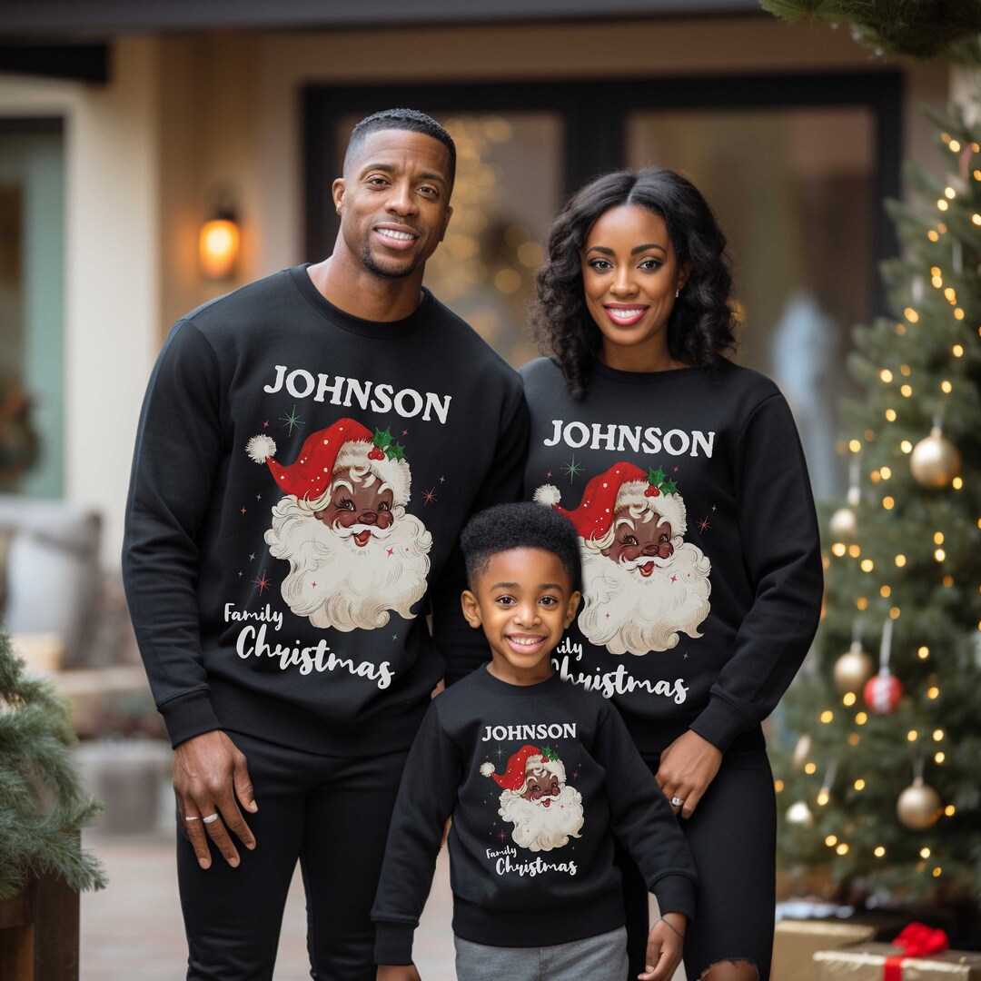 Custom Retro Black Santa Sweatshirt Matching Family Name Christmas ...