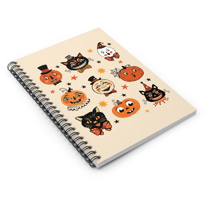 Vintage Halloween Notebook Cute Spiral Notebook 6X8 Journal Spooky Pumpkin Black Cat Primitive Retro Halloween Halloween Gift for Kids afbeelding 3