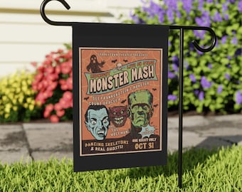 Vintage Halloween Garden Flag Retro Monster Movie Halloween Decor Dracula Frankenstein Horror Movie Lover Spooky 50's 60's Halloween Decor