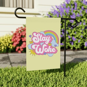 Stay Woke Anti Trump Flag LGBTQIA Flag Resist Flag Cute Kawaii Funny House Banner Trans Gay Rights Rainbow Anti Densantis Liberal Yard Sign image 4