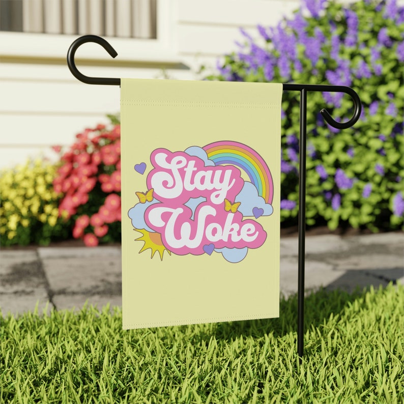 Stay Woke Anti Trump Flag LGBTQIA Flag Resist Flag Cute Kawaii Funny House Banner Trans Gay Rights Rainbow Anti Densantis Liberal Yard Sign image 4