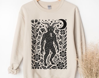 Vintage Krampus Christmas Sweatshirt, Linocut Gothic Shirt, Goth Christmas Sweater, Gothmas Gift, Devil Horror Lover Gift, Dark Christmas