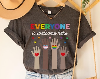 Everyone is Welcome Here Shirt Anti Trump Teacher Shirt Resist Fascism Diversity Inclusion Idaho Teacher LGBTQIA Rights Trans Rainbow BIPOC