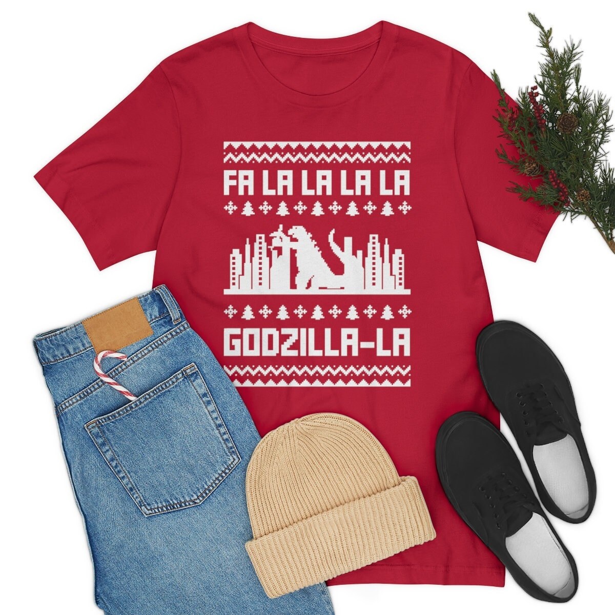 Ugly Christmas Sweater Godzilla T Shirt Funny Christmas - Etsy