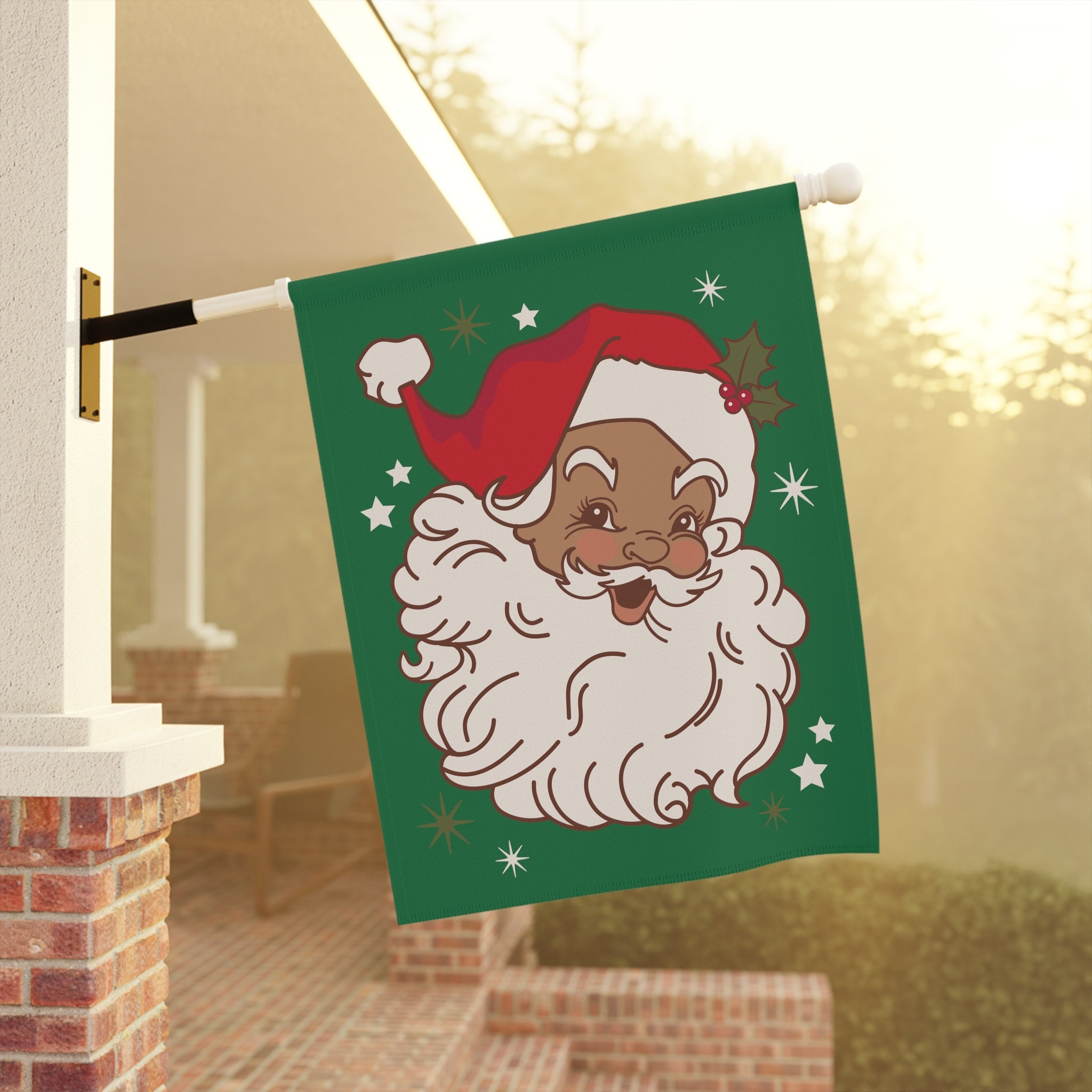 Retro Christmas Flag Black Santa Garden Flag Double Sided Cute Santa ...