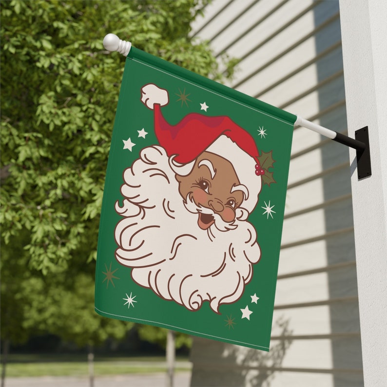 Retro Christmas Flag Black Santa Garden Flag Double Sided Cute Santa ...