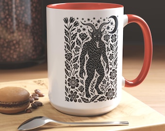Krampus Linocut Goth Christmas 11 15 oz Mug , Anti Christmas Coffee Cup, Creepmas Holiday Gift, Gothmas Horror Lover Gift