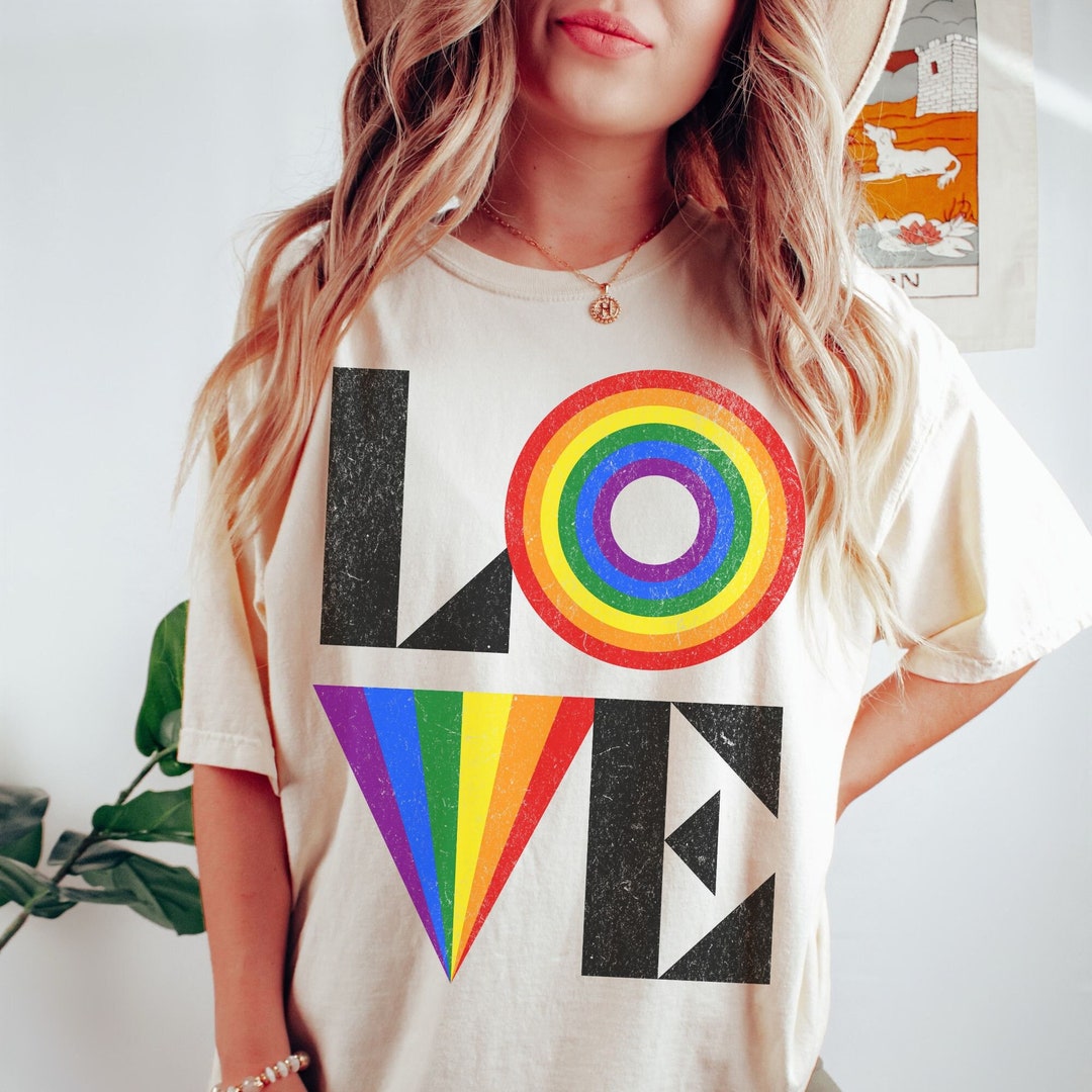 Retro Gay Pride Rainbow LOVE Shirt LGBTQIA Comfort Colors Shirt Love is ...